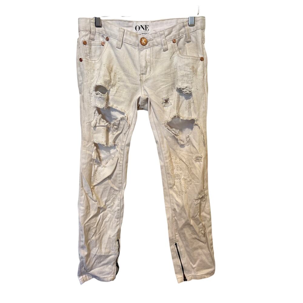 NWT One Teaspoon 26 Dirty White Trashed Freebirds Low Waist Straight Leg Jeans